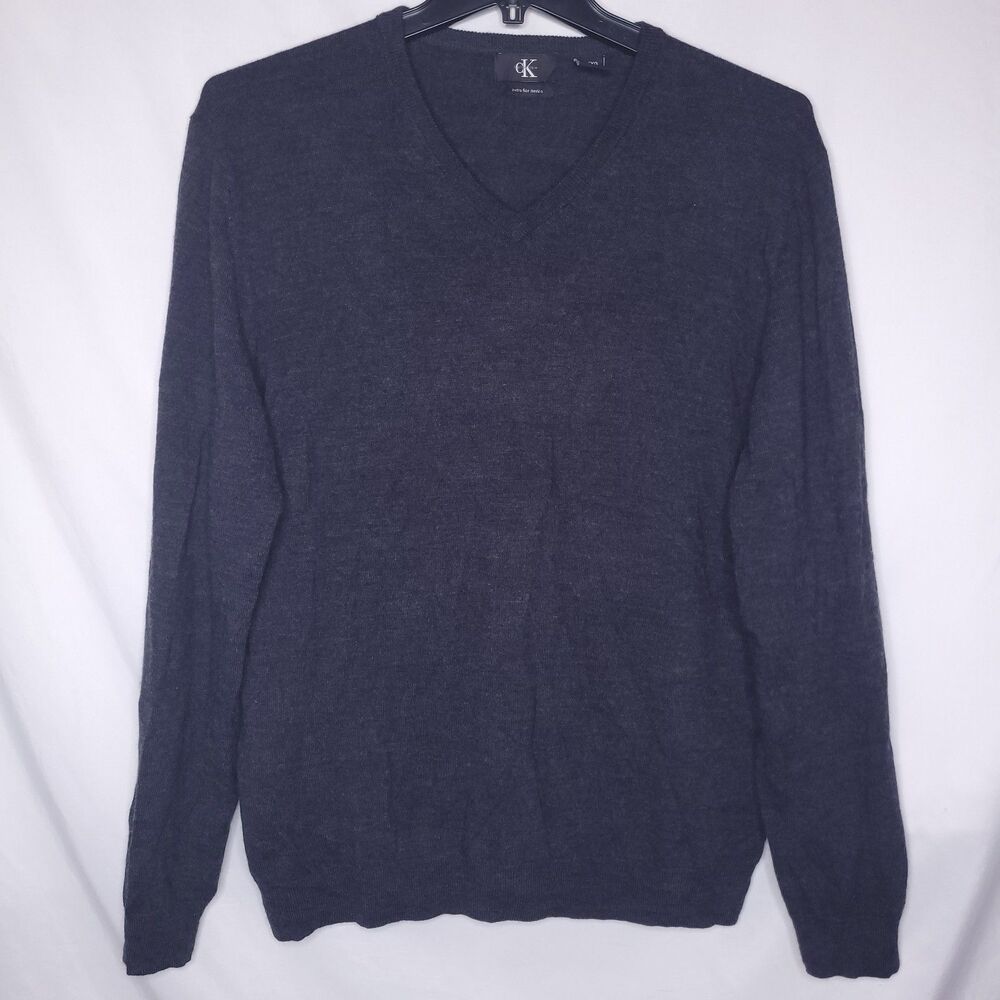 Calvin Klein Merino Wool Sweater Mens XL Black V Neck